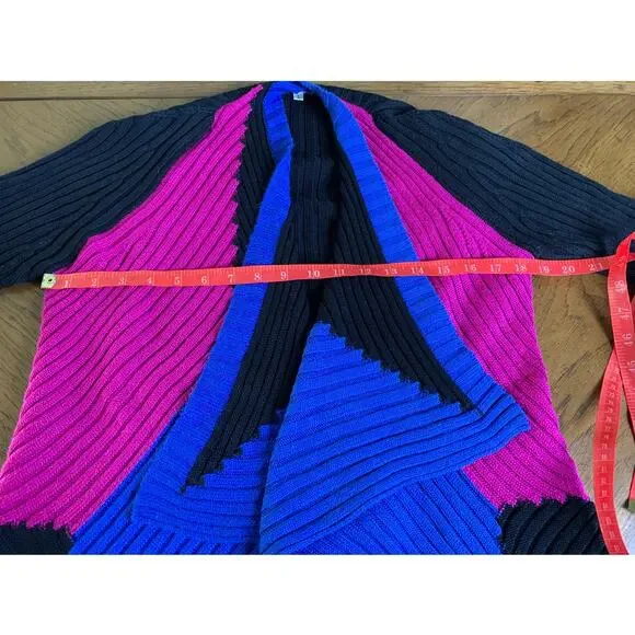 Alberto Makali Color Block Asymmetrical Wrap Sweater Cobalt Blue Black Magenta L - Picture 5 of 8